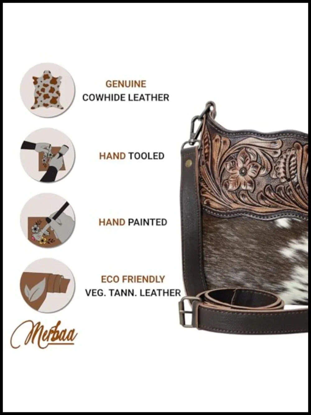 Genuine Cowhide Leather Crossbody Bag with Adjustable Strap